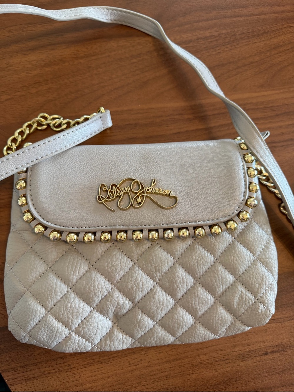 Betsey Johnson Gray Crossbody Purse with Gold Details